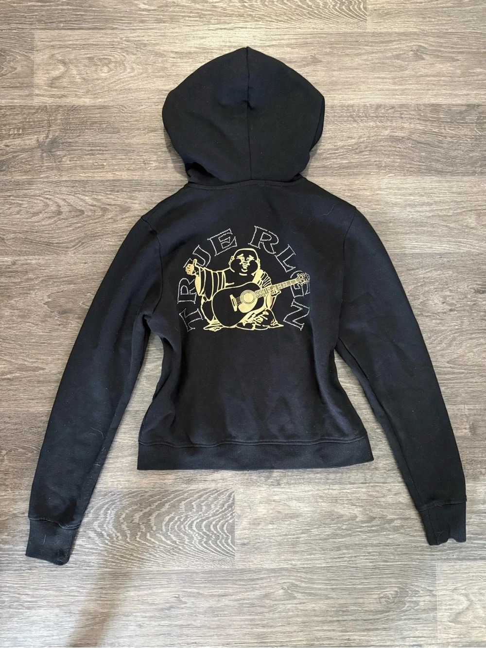 True Religion Women's Black Full-Zip Hooded Sweatshirt with Logo